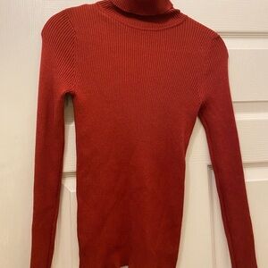 Women's Red Ribbed Turtleneck Sweater Ambiance Apparel